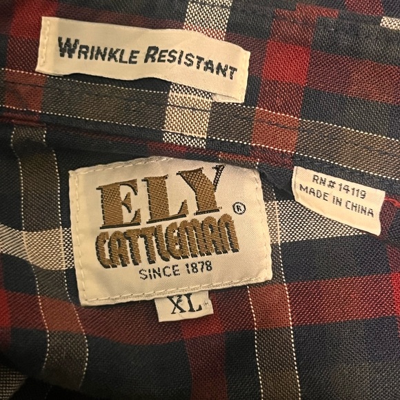 Ely Cattlemen - Mens XL - Pearl Snap - Red & Blue -  Button-up Western Shirt - Picture 12 of 12
